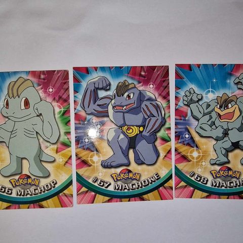 Pokemon kort - VINTAGE 1999 Topps TV - Machop, Machoke og Machamp BLUE