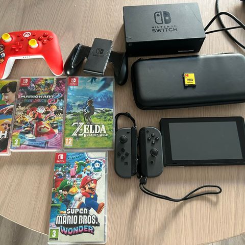 Nintendo Switch +flere kontrollere og spill (Zelda, Mariokart mm)