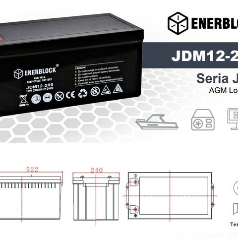 Batteri 12V 200Ah (pris per stk., jeg har 2 til salgs)