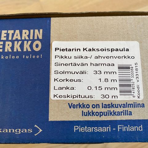 FINSKE fiskegarn. Pietarin verkko.