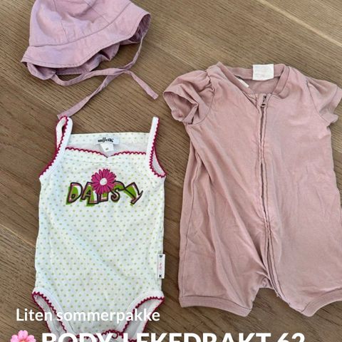 🌸 Body, lekedrakt / pysj og solhatt str. 68