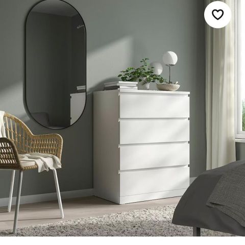 Ikea MALM kommode, hvit, 4 skuff