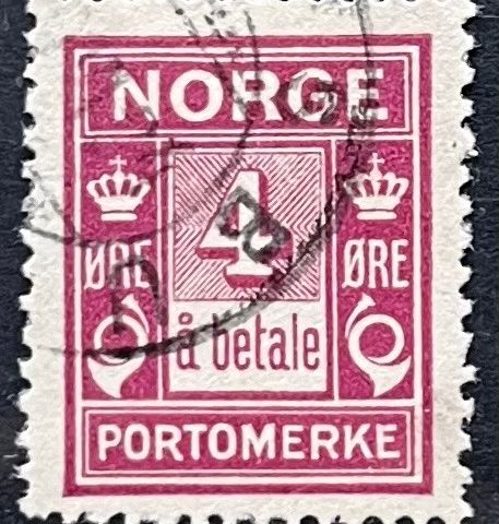 Norge frimerker stemplet, nk porto 13a, 4 øre «å betale» 1921, bra merke