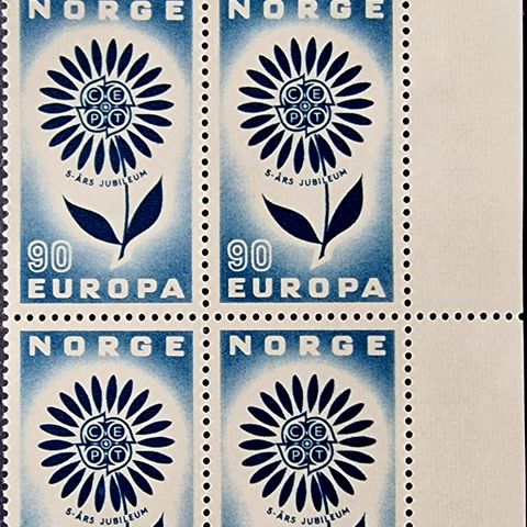 Norge 1964 Europa CEPT hjørne blokk, hele 4 sett, postfrisk