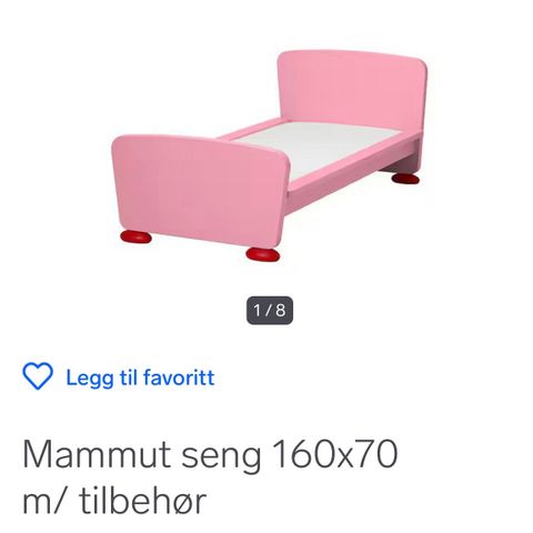 Ikea mammut seng med madrass og nattbord