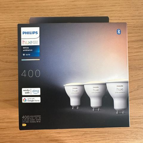 Philips Hue White Ambiance GU10 – Ny i uåpnet eske (3-pakning)