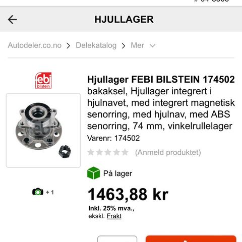 2 stk.Hjulnav, hjullager bak Peugeot 4008,Mitsubishi Asx,C4 air cross.