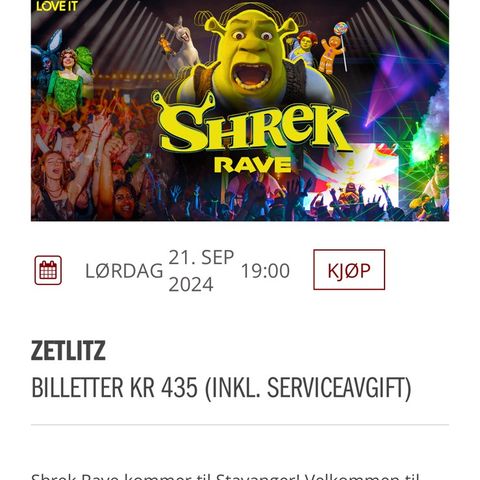 2 x Shrek Rave billetter