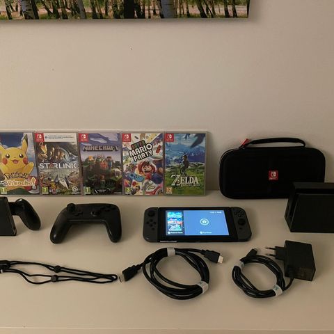 Nintendo switch med spill og tilbehør -selges billig