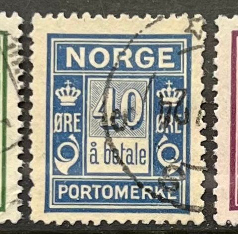 Norge frimerker stemplet, nk porto 14, 15a, 18, 10, 20 og 40 øre «å betale»