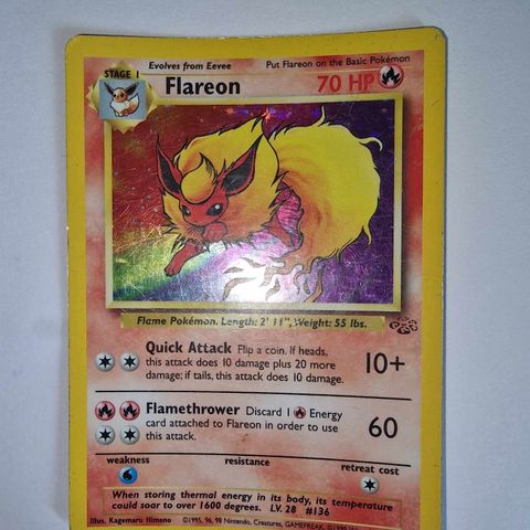 Pokemon kort - VINTAGE Flareon 3/64 HOLO fra Jungle set 1999 WOTC