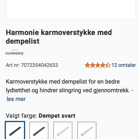 Harmonie karmoverstykke med dempelist 80 Cm