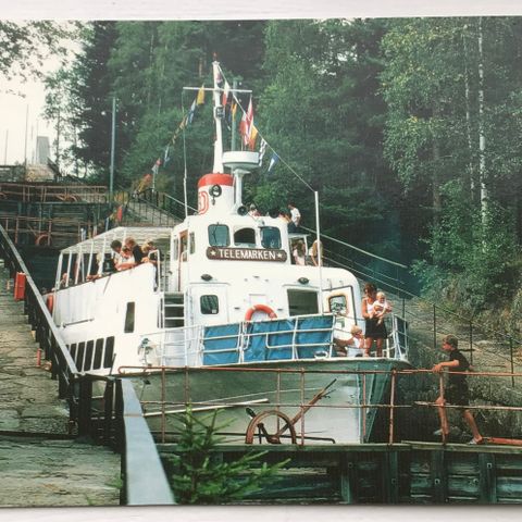 Postkort M/S Telemarkene i Vrangfoss sluser