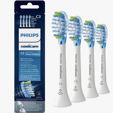 Philips Sonicare C3 Premium Plaque Defence 4x soniske tannbørstehoder, hvit