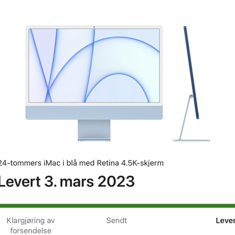 iMac 24 tommer (2021 256GB M1) - Retina 4.5k skjerm (blå)