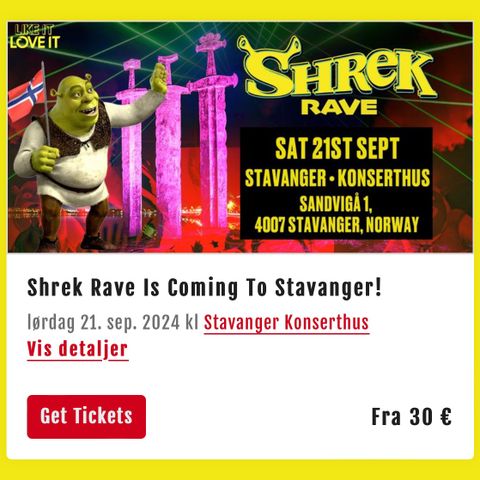 Shrek rave billett