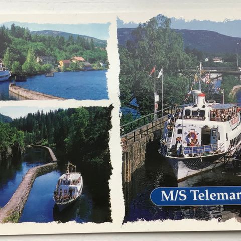 Postkort M/S Telemarkene ved Ulefoss sluser