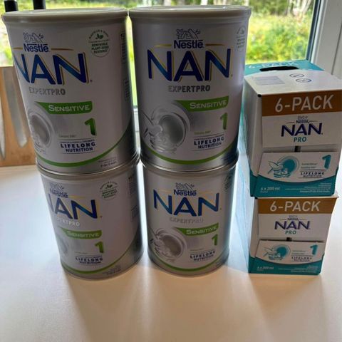 NAN expert pro sensitive x4 pulverboks og NAN pro x12 200ml