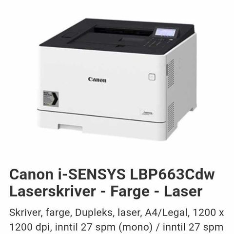 Canon i sensys laserskriver med ekstra utstyr