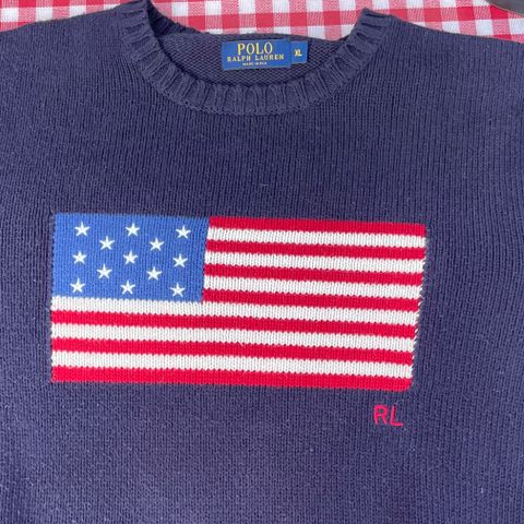 POLO RALPH LAUREN FLAG COTTON CREWNECK SWEATER NAVY