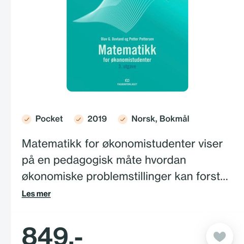 Matematikk for økonomistudenter 3. utg Dovland Pettersen