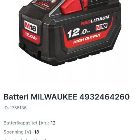 Helt ny Milwaukee batteri