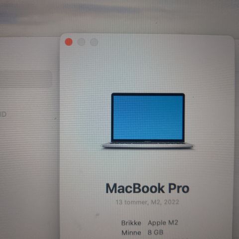 MacBook Pro 13 inch M2 prosessor 8GB RAM 256 GB SSD