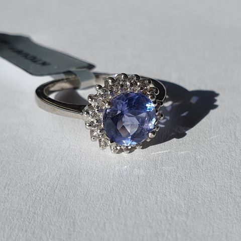 Colour Change Fluorite & White Topaz 2.5ct Sølv 925 Silver Limited Ring Str.57