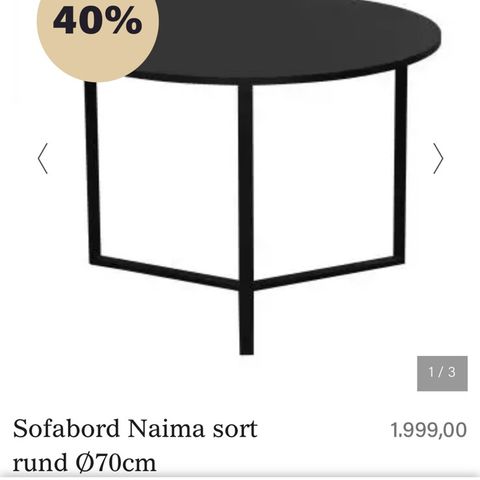 Sofabord Naima sort rund Ø70cm