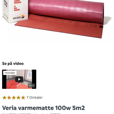 Uåpnet veria varmematte selges