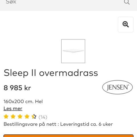 Jensen Sleep II overmadrass 160x200