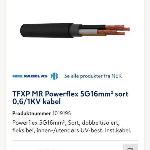 Strømkabel gummikabel 5g16mm CU 19,5m