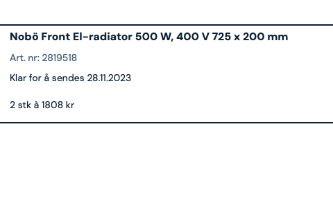 Nobö Front panelovn 500W - 400V