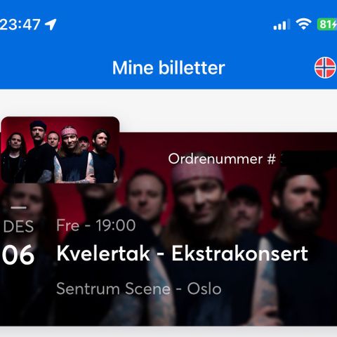 Billett til kvelertak ekstrakonsert 6. desember