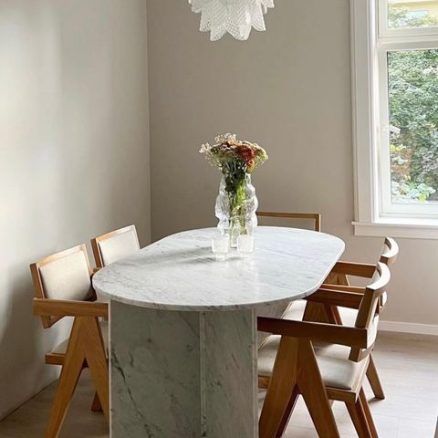 Italian Carrara marble and Travertine dining table