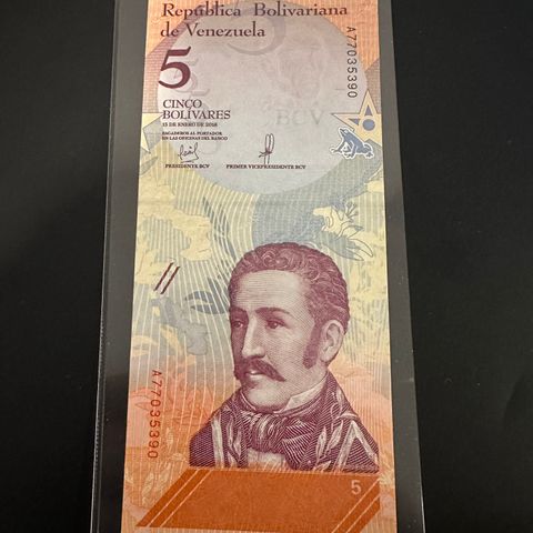 Venezuela 5 Bolivares, usirkulert kvalitet ( 715 AT)