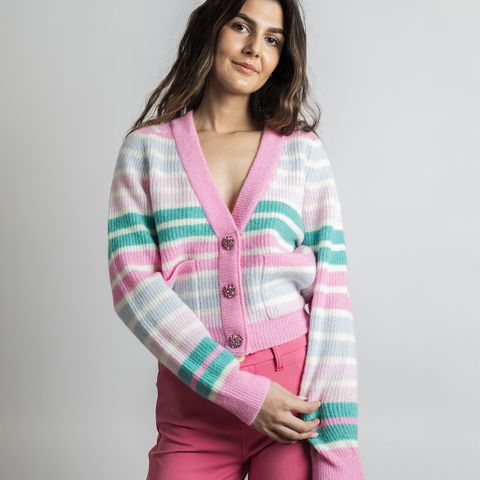 Ganni soft wool cardigan stripe pink selges