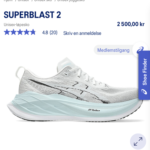 Bytte størrelse nye Asics Superblast 2 fra 38 til 39