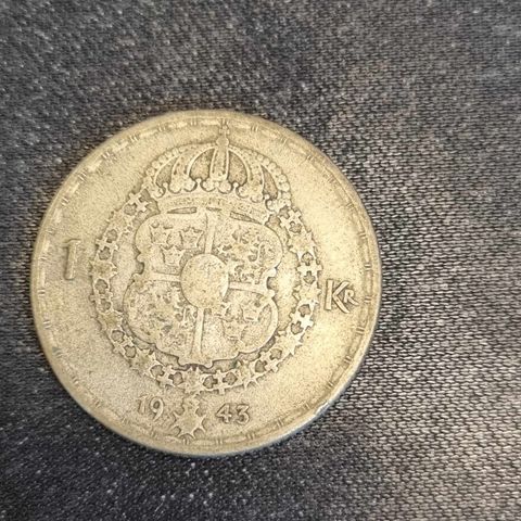 1 krona 1943 Sverige, sølvmynt