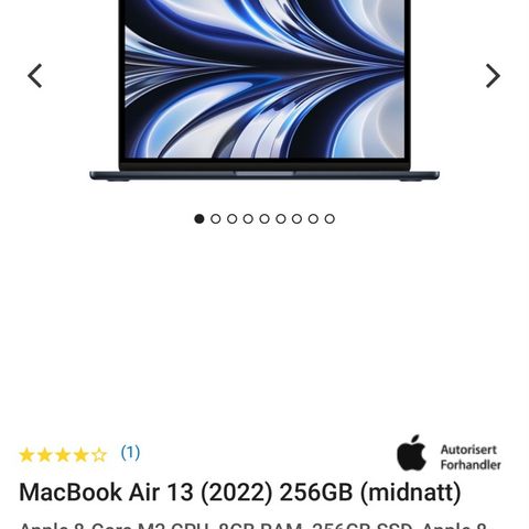 MacBook Air 13 (2022) 256GB (midnatt)