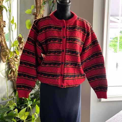 Vintage håndstrikket cardigan , 100% ull