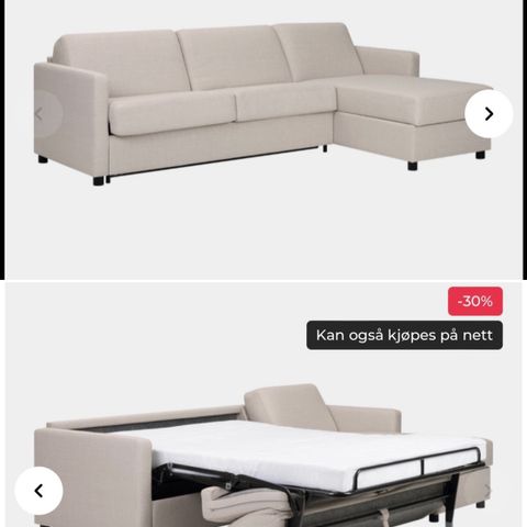 Sofa / Sovesofa/140cm madrass/Oppbevaring i sjeselong/Nypris 32.000kr/Møbelring