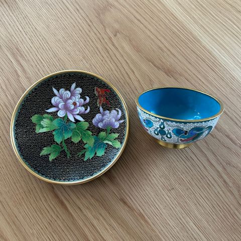 Cloisonne/emalje skål+fat