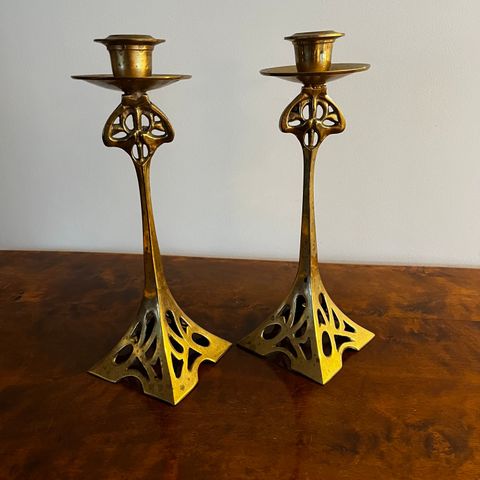 2stk vintage nydelige art nouveau lysestaker