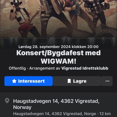 Billett til bygdafest vigrestad