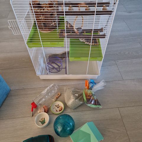 Stort hamsterbur med masse utstyr