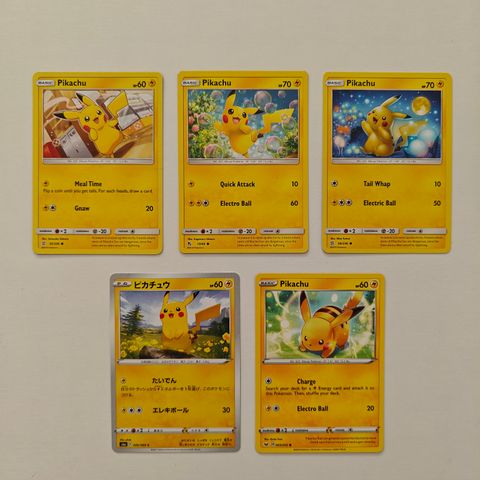 Pikachu base card LOT (5 kort)