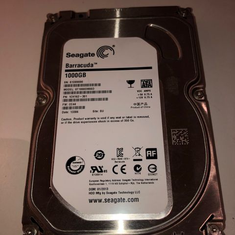 Seagate Barracuda 1 TB 1000 GB harddisk. SATA. NTFS