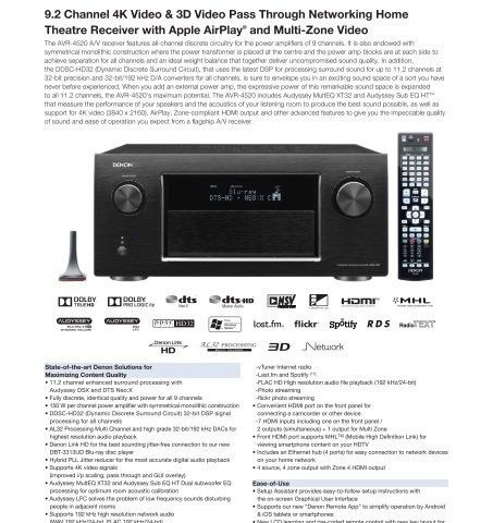 Denon AVR-4520 Hjemmekinoreceiver yter opptill 140 Watt pr kanal.