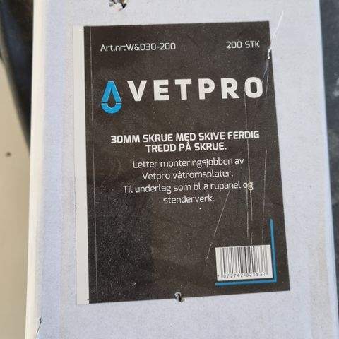 Vetpro mansjetter og skruer m/skive til våtromsplater